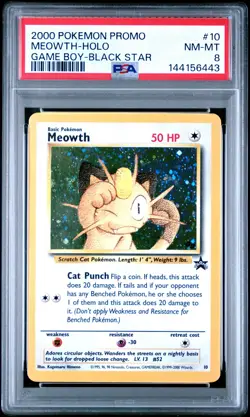 2000 POKEMON PROMO BLACK STAR GAME BOY #10 MEOWTH-HOLO PSA 8 - Image 1