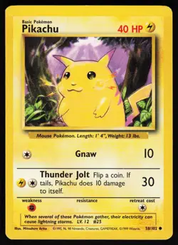 Pikachu 58 102 C Base Set Unlimited Pokemon Moderately Played - Image 1