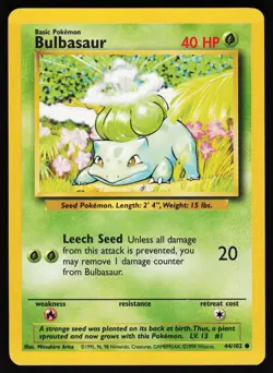 Bulbasaur 44 102 C Base Set Unlimited Pokemon Lightly Played - Image 1
