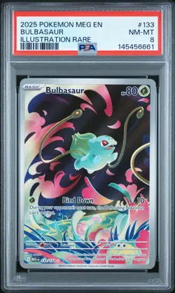 2025 POKEMON MEG EN-MEGA EVOLUTION #133 BULBASAUR ENHANCED BSTR BOX TOPPER PSA 8 - Image 1