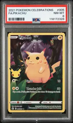 POKEMON CELEBRATIONS PIKACHU PSA 8 NM-MT BASE SET ALTERNATE FULL ART 005/025 NEW - Image 1