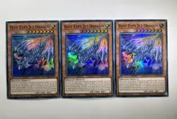 3 x Blue-Eyes Jet Dragon - Super Rare 1st Edition RA02-EN017 YuGiOh Playset - Image 1