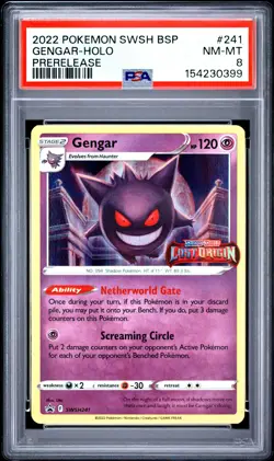 2022 POKEMON SWSH BLACK STAR PROMO PRERELEASE #241 GENGAR-HOLO PSA 8 - Image 1