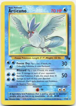 Articuno 17/62 Rare Fossil Pokemon Unlimited Heavily Played - Image 1