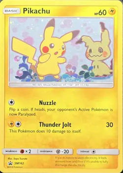 2019 Pokemon Sun & Moon Promo Holofoil Pikachu SM162 - LP with Partial SWIRL!!!! - Image 1
