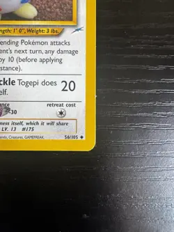 Pokemon Togepi 56/105 Neo Destiny Uncommon Regular Unlimited Card English 2000 - Image 2
