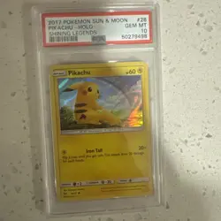 2017 POKEMON SUN & MOON SHINING LEGENDS #28 PIKACHU HOLO PSA 10 - Image 1