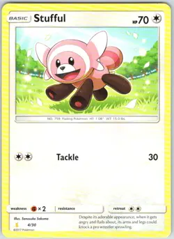 Stufful 4/30 Common SM Trainer Kit: Lycanroc & Alolan Raichu Pokemon NM - Image 1