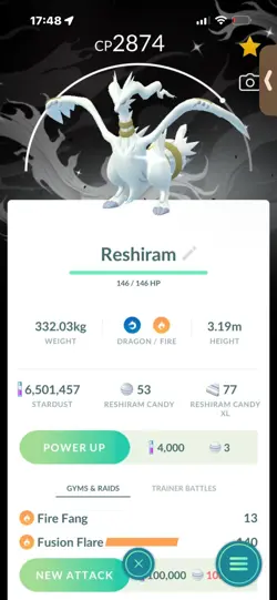Pokemon Go Shiny Legendary Reshiram ( Background) - Image 1