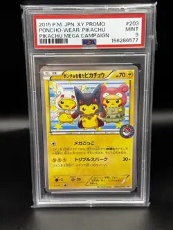 Pokemon Poncho Wearing Pikachu 203/XY-P Promo PSA 9 Pikachu Mega Campaign - Image 1