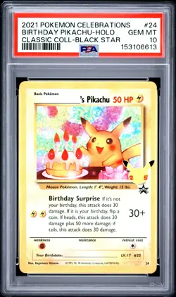 2021 POKEMON CELEBRATIONS CLASSIC COLLECTION #24 BIRTHDAY PIKACHU-HOLO PSA 10 - Image 1
