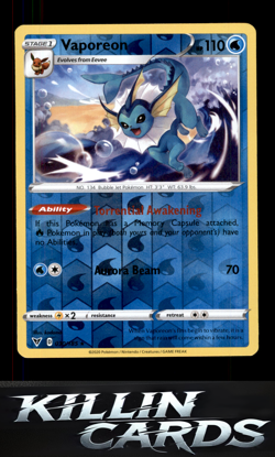 Reverse Holofoil Vaporeon 030/185 Pokemon Rare SWSH04: Vivid Voltage Card NM - Image 1