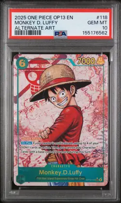 2025 ONE PIECE OP13-CARRYING ON HIS WILL ALTERNATE ART MONKEY D. LUFFY PSA 10 - Image 1