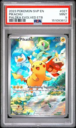 2023 Pokemon Pikachu 027 Paldea Evolved ETB Promo PSA 9 - Image 1