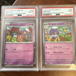 2025 POKEMON PROMO BLISTER #005 #006 DRIFLOON + DRIFBLIM SET PSA 8 & 9 - Image 1