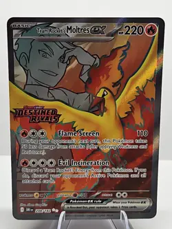 Team Rocket's Moltres ex 208/182 Holo Destined Rivals Stamped Promo Pokemon Card - Image 1