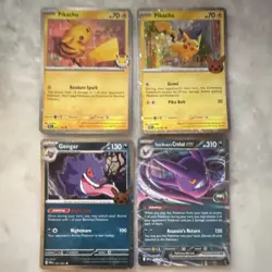 Pokemon TCG 4-Card Lot Pikachu 051/162, Gengar 057/091, Crobat ex NM Holo Rare - Image 1