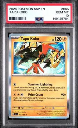 Pokemon TCG Tapu Koko #065 Surging Sparks PSA 10 - Image 1