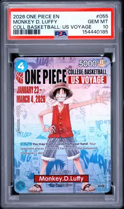 2026 ONE PIECE PROMOS COLLEGE BASKETBALL : US VOYAGE MONKEY D. LUFFY PSA 10 - Image 1