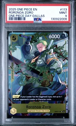 2025 ONE PIECE PROMOS ONE PIECE DAY DALLAS #113 RORONOA ZORO PSA 9 - Image 1