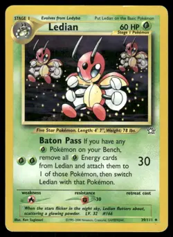 Pokemon Cards Ledian 39/111 Unlimited Neo Genesis Uncommon MP - Image 1