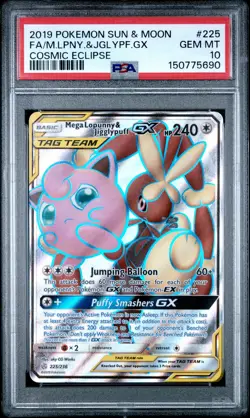 POKEMON SUN & MOON COSMIC ECLIPSE FULL ART/MEGA LOPUNNY & JIGGLYPUFF GX PSA 10 - Image 1