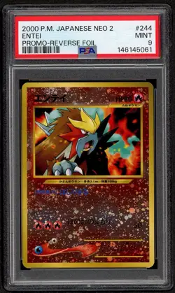 2000 Pokemon Japanese Neo 2 Promo Reverse Holo Entei #244 PSA 9 MINT - Image 1