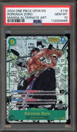 One Piece CCG Roronoa Zoro Manga Alternate Art OP06-118 PSA 10 Gem Mint - Image 1