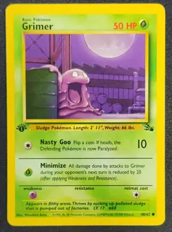 1999 Fossil Grimer 48/62 1st Edition Pokemon Card Vintage WOTC - Image 1