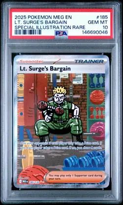 The Pokemon Company Lt. Surge's Bargain 185/132 ME01 SIR Holo PSA 10 2025 EN - Image 1