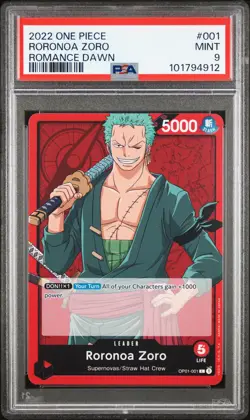 2022 ONE PIECE ROMANCE DAWN OP01-001 RORONOA ZORO - PSA 9 - ENGLISH #1 LOW POP! - Image 1
