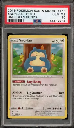 Pokemon Snorlax Unbroken Bonds Holo Rare #158 PSA 10 Gem Mint - Image 1