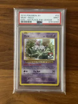 2016 1ST PLACE MEW XY EVOLUTIONS HOLO POKEMON LEAGUE CHALLENGE - PSA 9 - 97 POP - Image 1