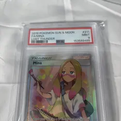 2018 Pokemon Sun & Moon FA Mina Lost Thunder Ultra Rare 211/214 PSA 9 Mint - Image 3