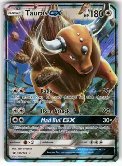 Tauros GX 100/149 Holo Ultra Rare SM Base Set Pokemon Near Mint - Image 1