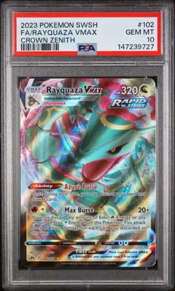 2023 POKEMON SWORD & SHIELD CROWN ZENITH #102 FULL ART/RAYQUAZA VMAX PSA 10 - Image 1