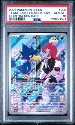 2025 POKEMON DRI EN TEAM ROCKET'S MURKROW ILLUSTRATION RARE #200 PSA 10 - Image 1