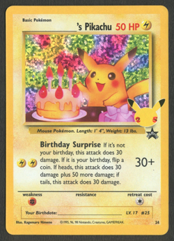 Pokemon TCG: Birthday Pikachu 24 Celebrations 25th Anniversary Black Star Promo - Image 1