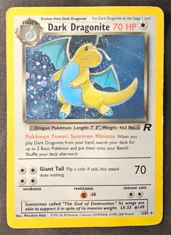 Dark Dragonite Hip Swirl Holo Pokemon Team Rocket TCG Rare Card 5/82 HP See Pics - Image 1