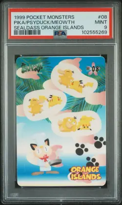 PIKA PSYDUCK MEOWTH PSA 9 1999 POCKET MONSTERS POKEMON 8 SEALDASS ORANGE ISLANDS - Image 1