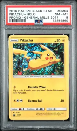 Pokemon Card Pikachu SM04 Holo Promo General Mills PSA 8 NM-MT - Image 1