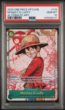 2025 One Piece Monkey D. Luffy Secret Rare Alt Art #OP13-118 PSA 10 GEM MINT - Image 1