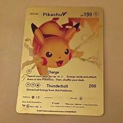 Pokemon Pikachu V 043/185 Gold Metal Full Art Foil Card 2020 HP 190 Attack 200 - Image 1