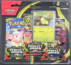 Pokemon Mega Evolution Perfect Order 3-Pack Blister (Chikorita Promo) - Presale - Image 1
