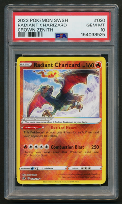 Radiant Charizard 020/159 Holo Rare Pokemon 2023 Crown Zenith PSA 10 GEM MINT - Image 1