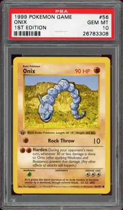 1999 POKEMON BASE SET 1ST EDITION #56 ONIX PSA 10 - Image 1