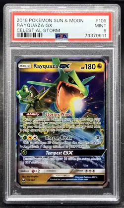 PSA 9 Rayquaza GX Holo 109/168 Sun & Moon Celestial Storm 2018 - Pokemon TCG - Image 1