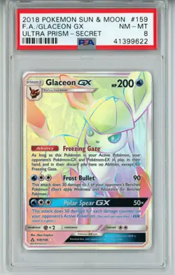 2018 POKEMON ULTRA PRISM GLACEON GX #159 SECRET RARE PSA 8 NM #41399622 - Image 1
