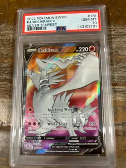 Pokemon 2022 SWSH Silver Tempest Full Art RESHIRAM V #172 PSA 10 Gem Mint RARE - Image 1