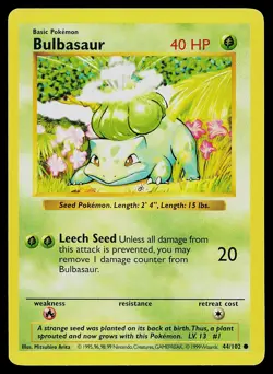 Pokemon Card - Bulbasaur Base Set Shadowless 44/102 Unlimited Common - Image 1